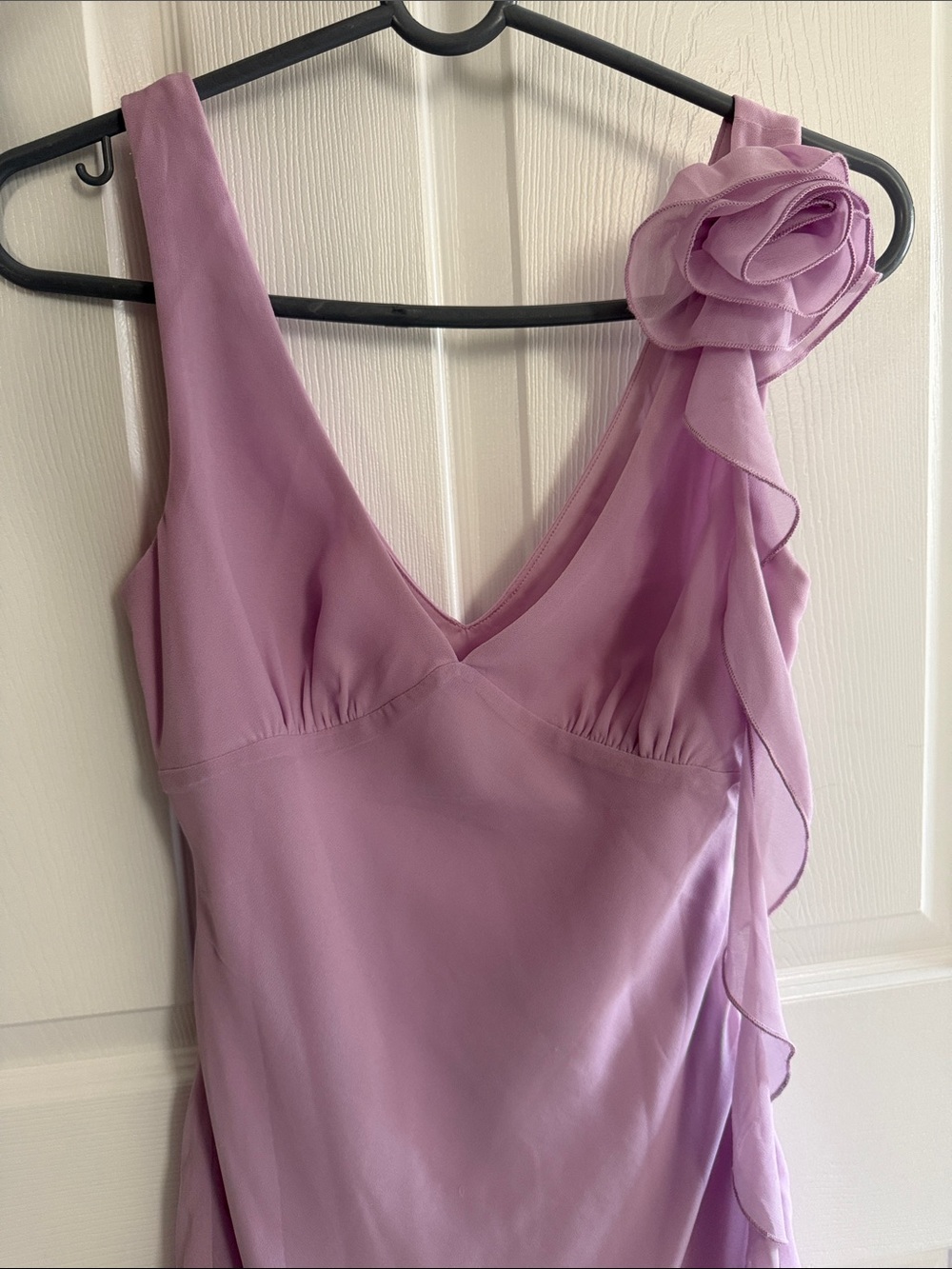 White Fox Boutique Lilac One-Shoulder Mini Dress with Floral Accent
